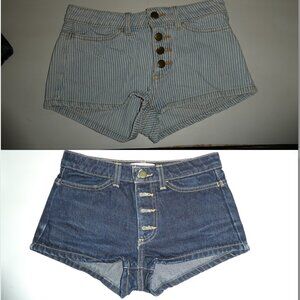 LOT 2 American Apparel Denim Front Button Short Blue Stripe-Dark Wash Indigo